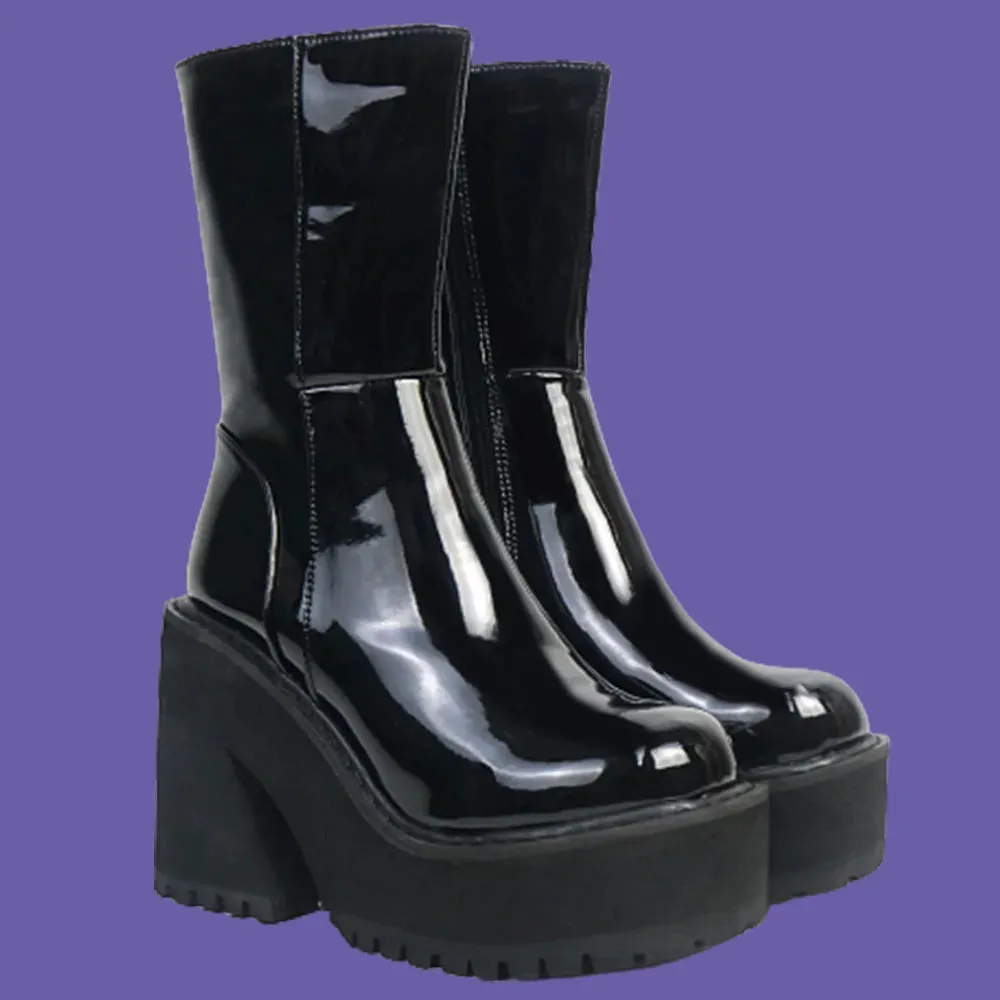 Gothic Platform High-Heeled Mid-Calf Boots – Bold Winter Style