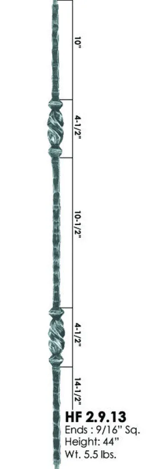 HF 2.9.13 Double Twisted Knuckle Hammered Iron Baluster