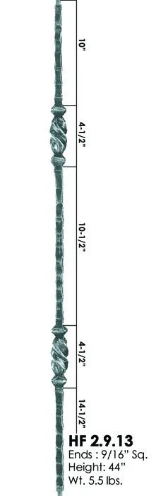 HF 2.9.13 Double Twisted Knuckle Hammered Iron Baluster