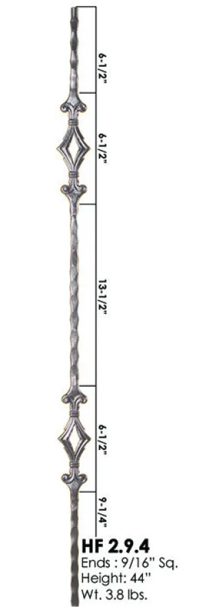 HF 2.9.4 Double Diamond Hammered Iron Baluster