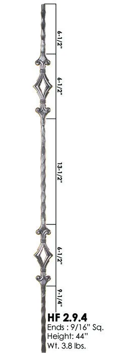 HF 2.9.4 Double Diamond Hammered Iron Baluster