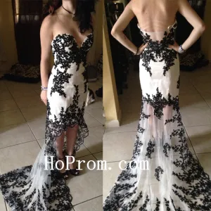 High Low Dresses, Strapless Applique Prom Dress,Evening Dress