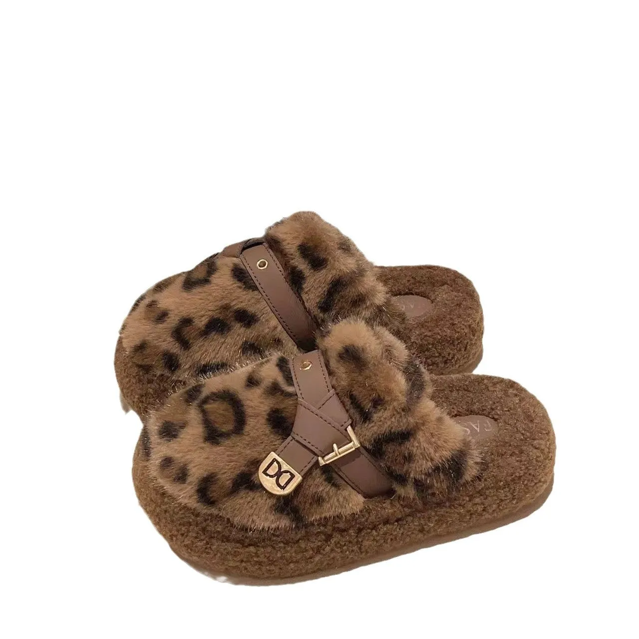 INSTOCK - Birkenstock leopard print fur slippers for women
