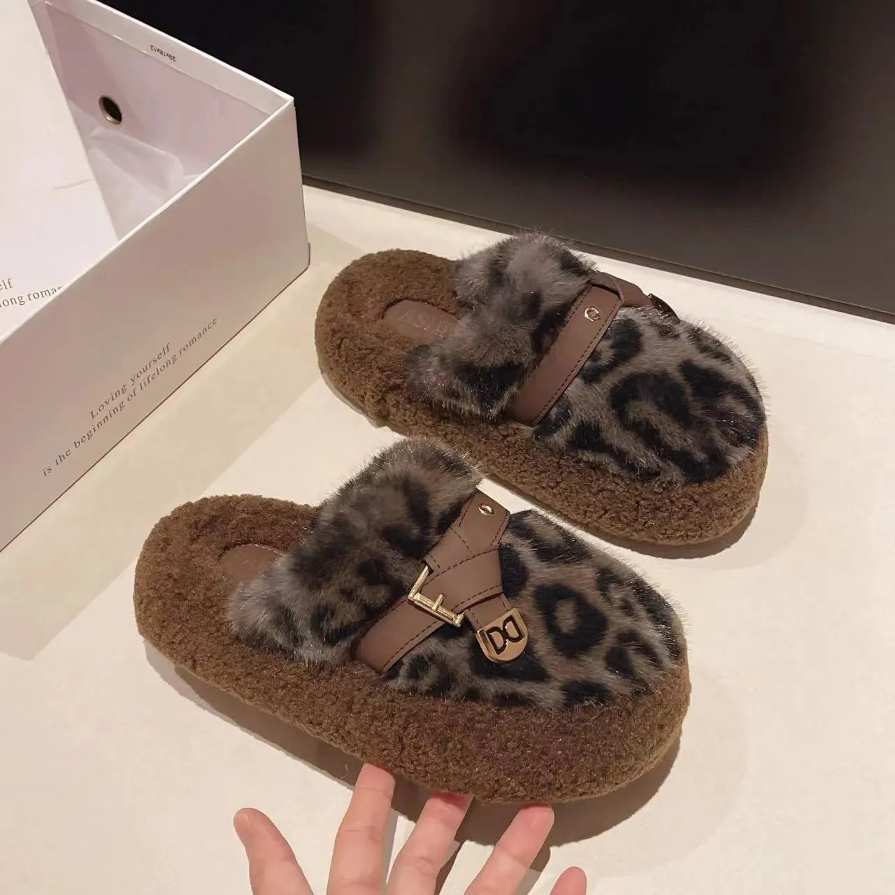 INSTOCK - Birkenstock leopard print fur slippers for women