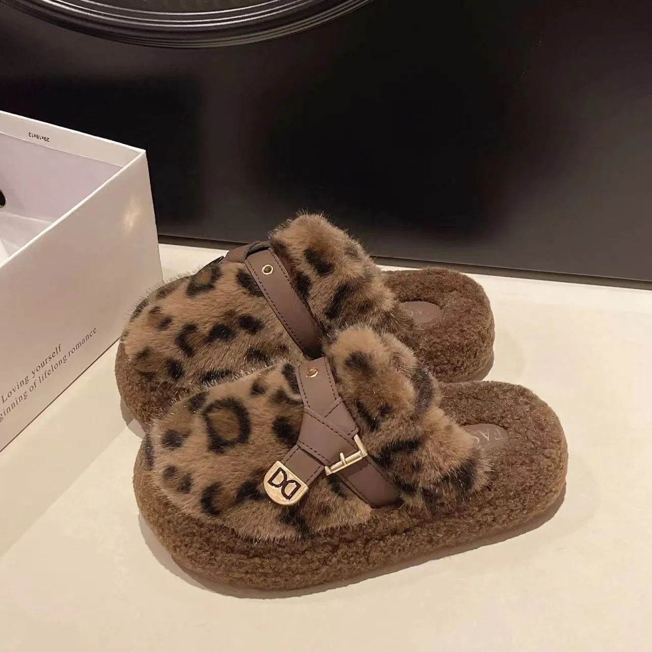 INSTOCK - Birkenstock leopard print fur slippers for women