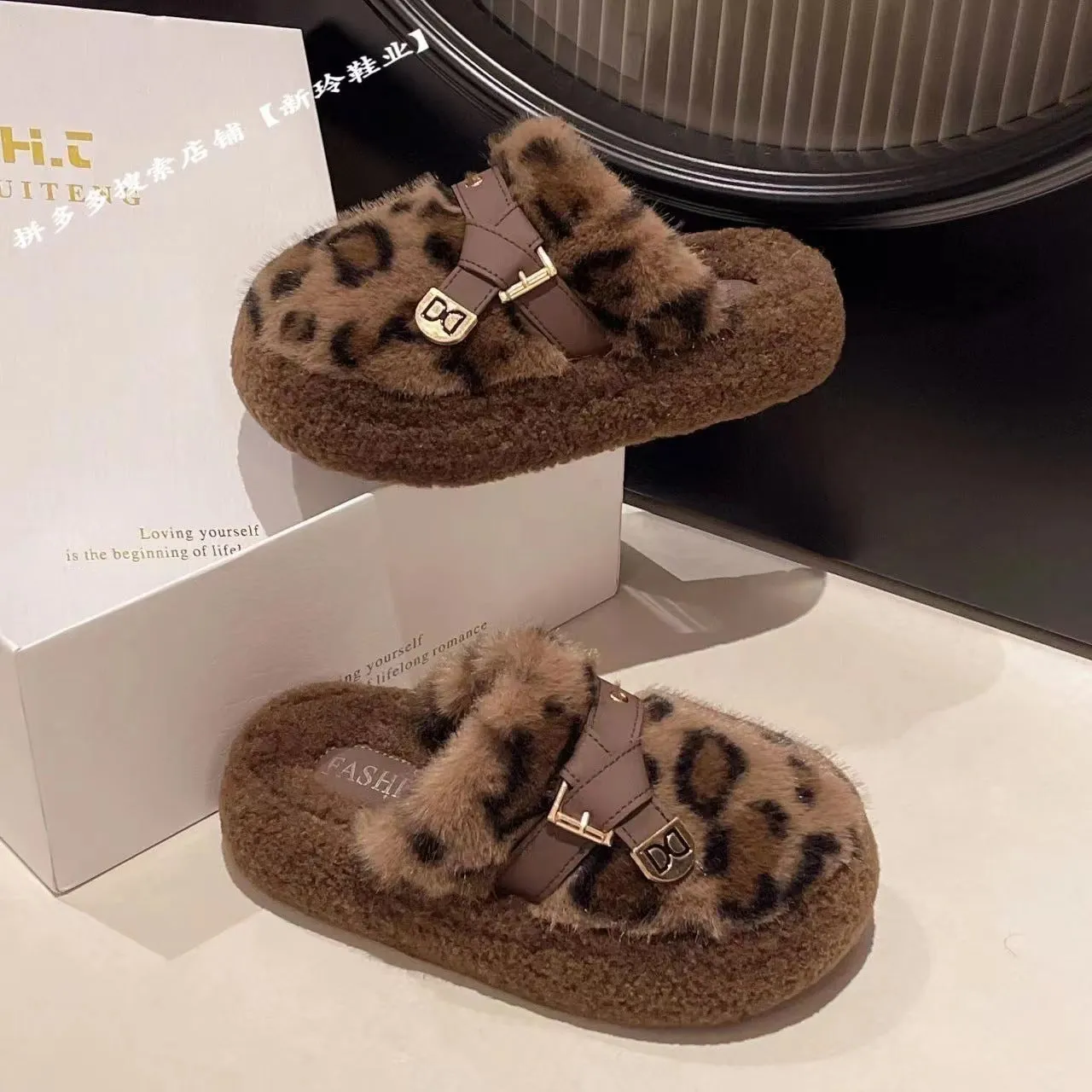 INSTOCK - Birkenstock leopard print fur slippers for women