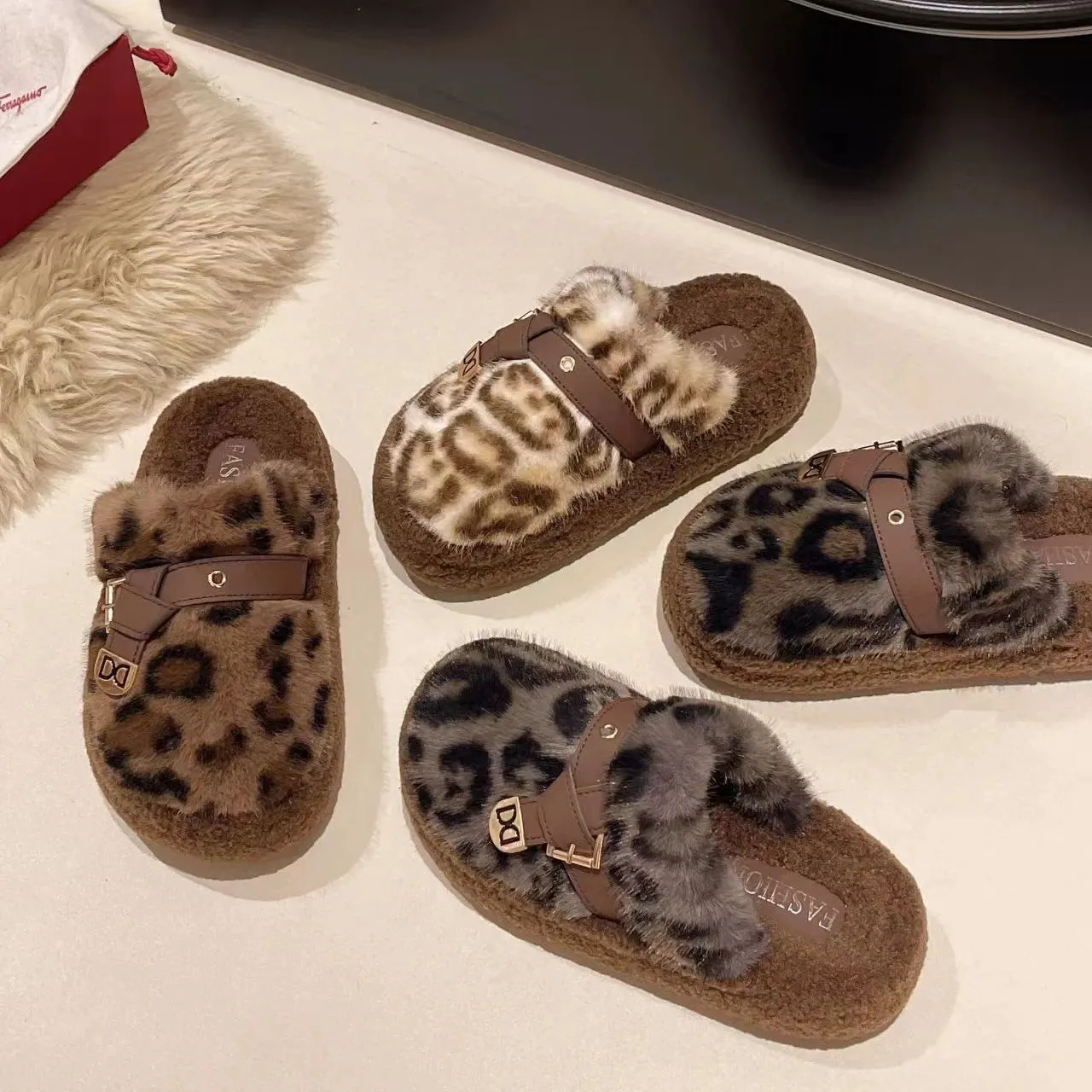 INSTOCK - Birkenstock leopard print fur slippers for women