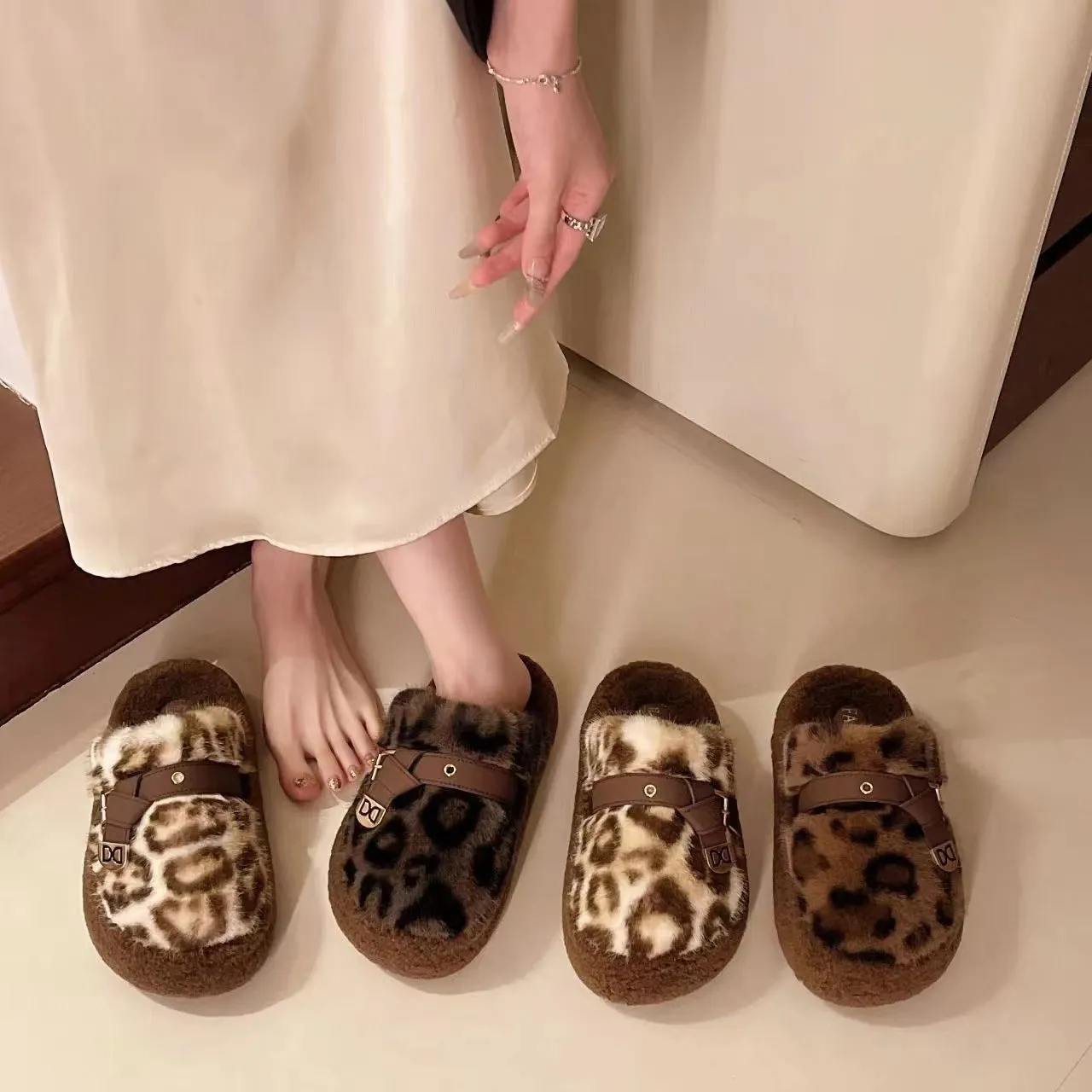 INSTOCK - Birkenstock leopard print fur slippers for women