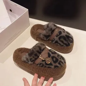 INSTOCK - Birkenstock leopard print fur slippers for women