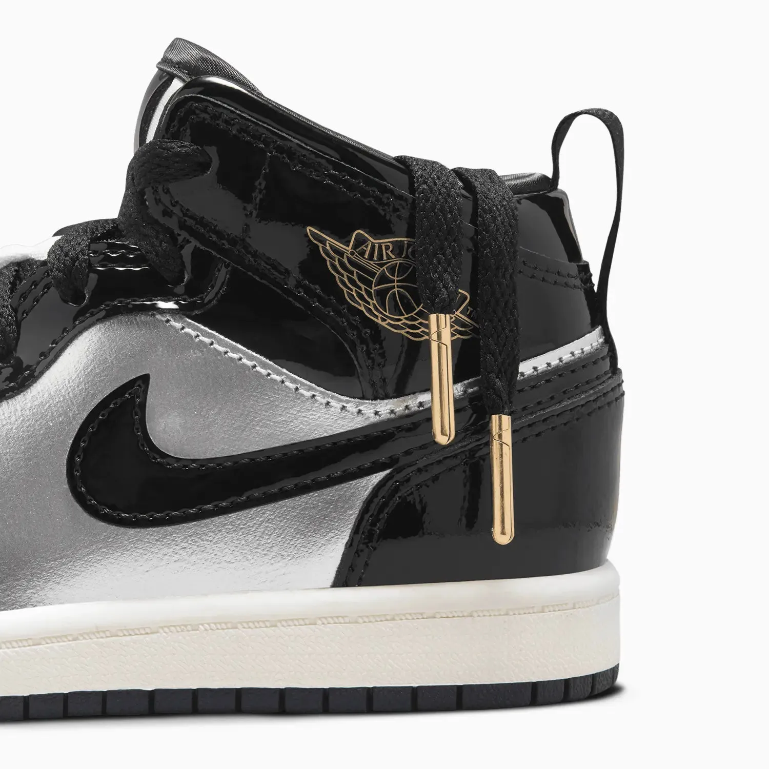 Kid's Air Jordan 1 Mid SE "Black Metallic Silver" Pre School