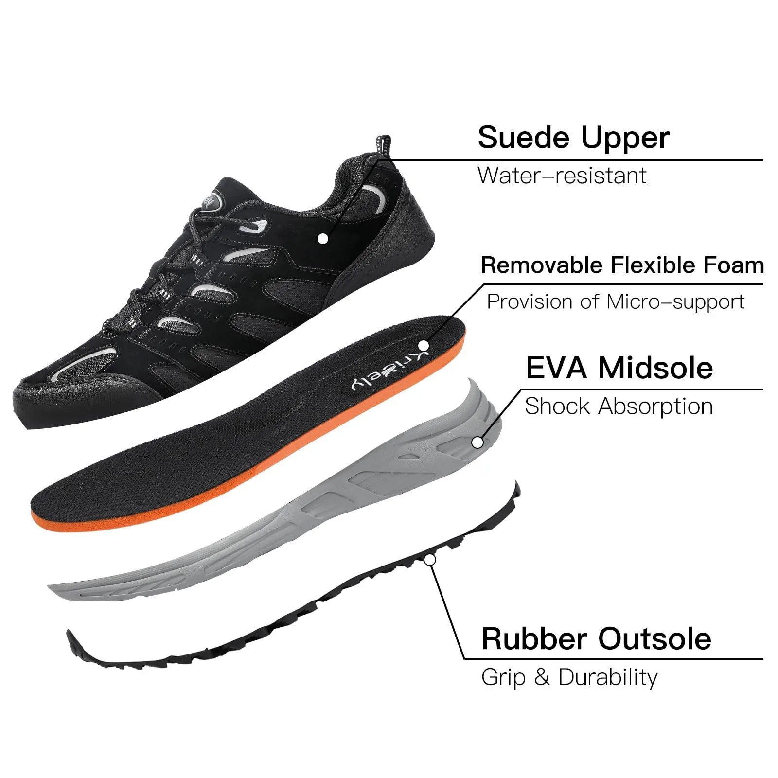 Kricely Men's Low Top Hiking Shoes Waterproof Suede Lightweight Anti Slip Trekking Shoes for Outdoor Trailing Camping Backpacking Running Walking