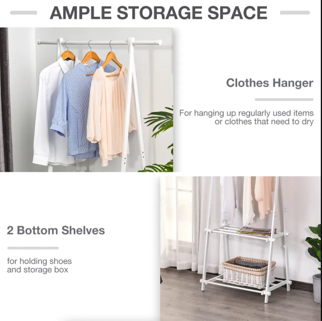 Large Modern Space Saving Folding Dressing Rail with Shoe Rack | White | 1.5m High