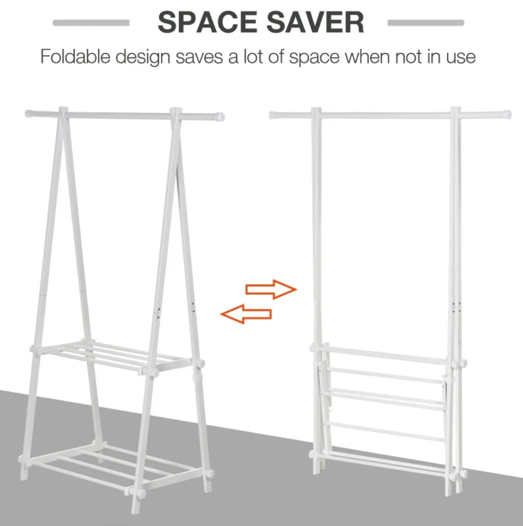 Large Modern Space Saving Folding Dressing Rail with Shoe Rack | White | 1.5m High