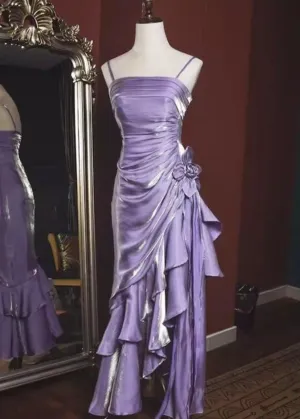 Lavender Sexy Prom Dress,Purple Designed Evening Gown,Satin Lilac Partywear