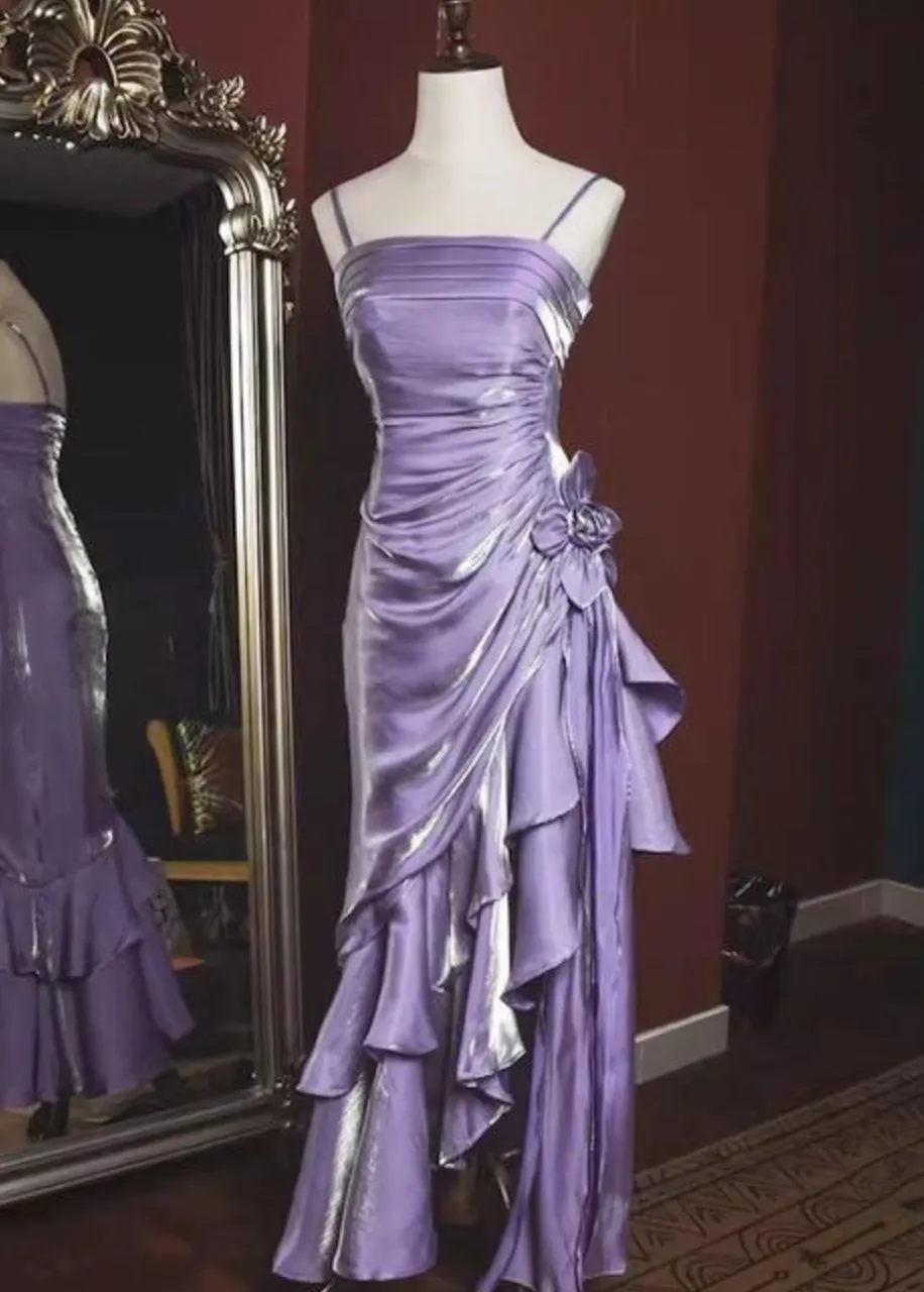 Lavender Sexy Prom Dress,Purple Designed Evening Gown,Satin Lilac Partywear