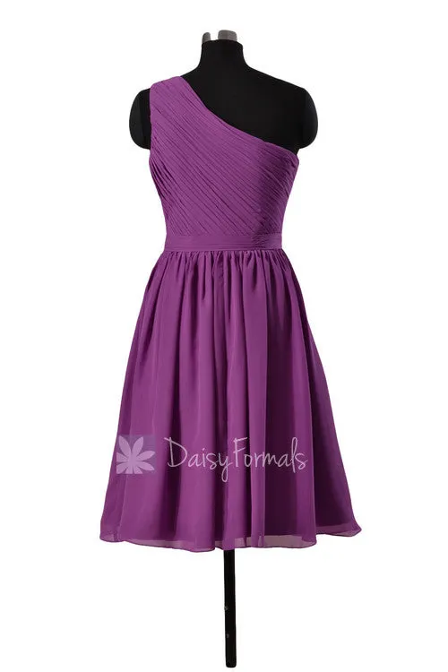 Malibue Blue One Shoulder Bridesmaid Dress Chiffon Party Dress (BM10822S)