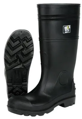 MCR Safety Steel Toe Boots, Size 12, 16 in H, PVC, Black, PBS12012