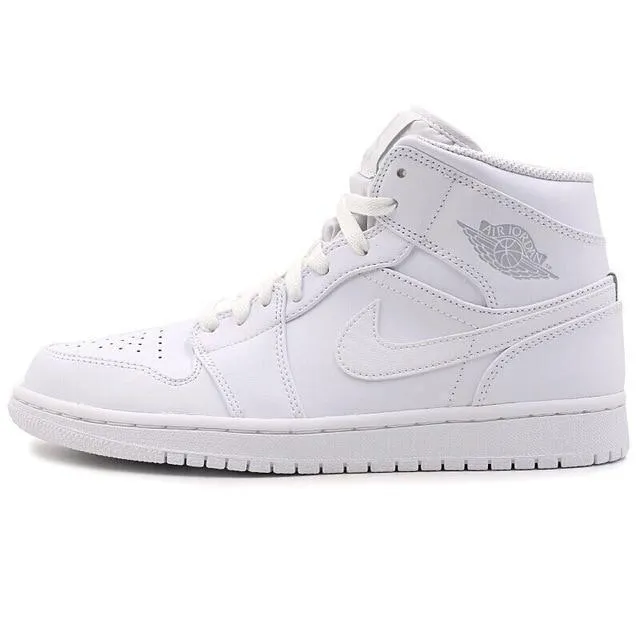 Men's Mid Jordan 1 Basketball Shoes - White