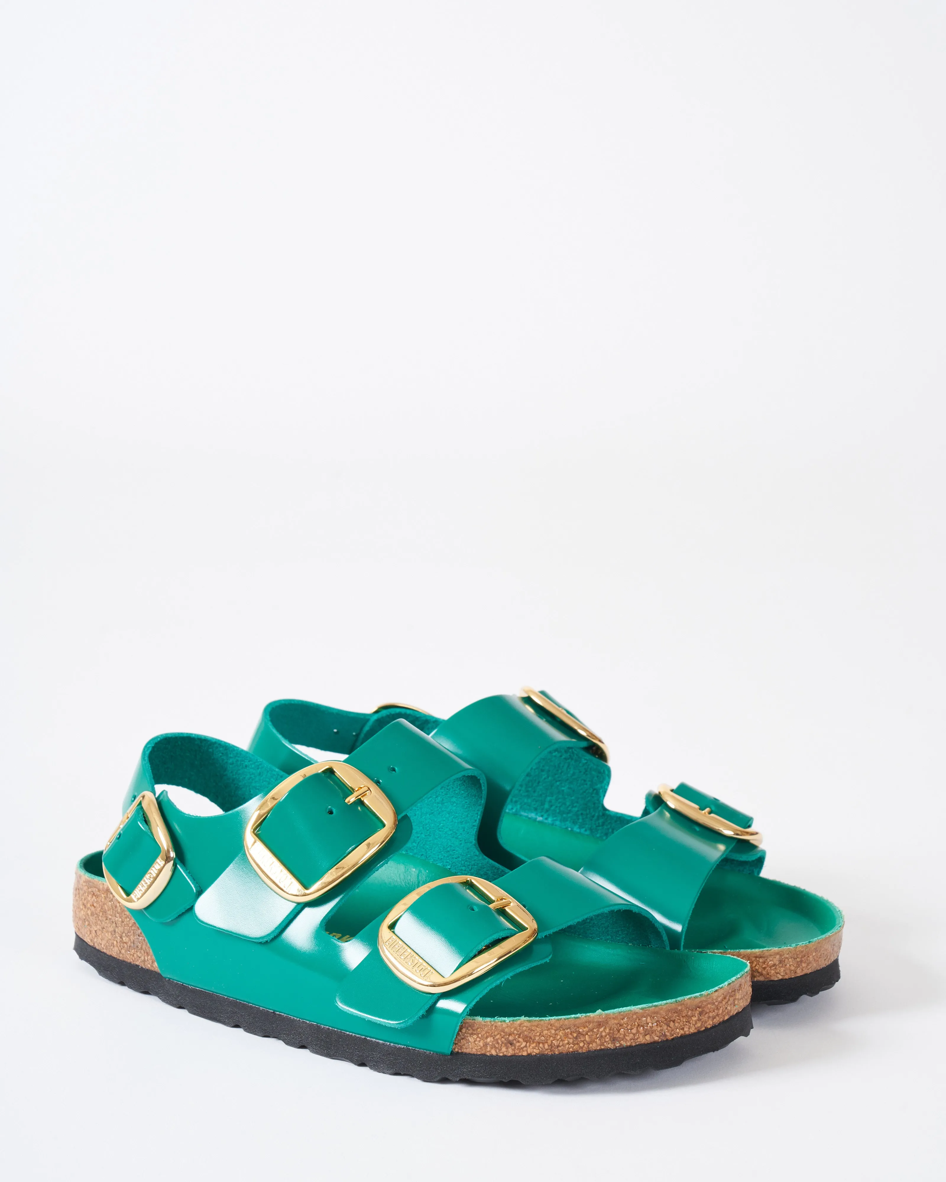 milano big buckle sandal - digital green high shine leather