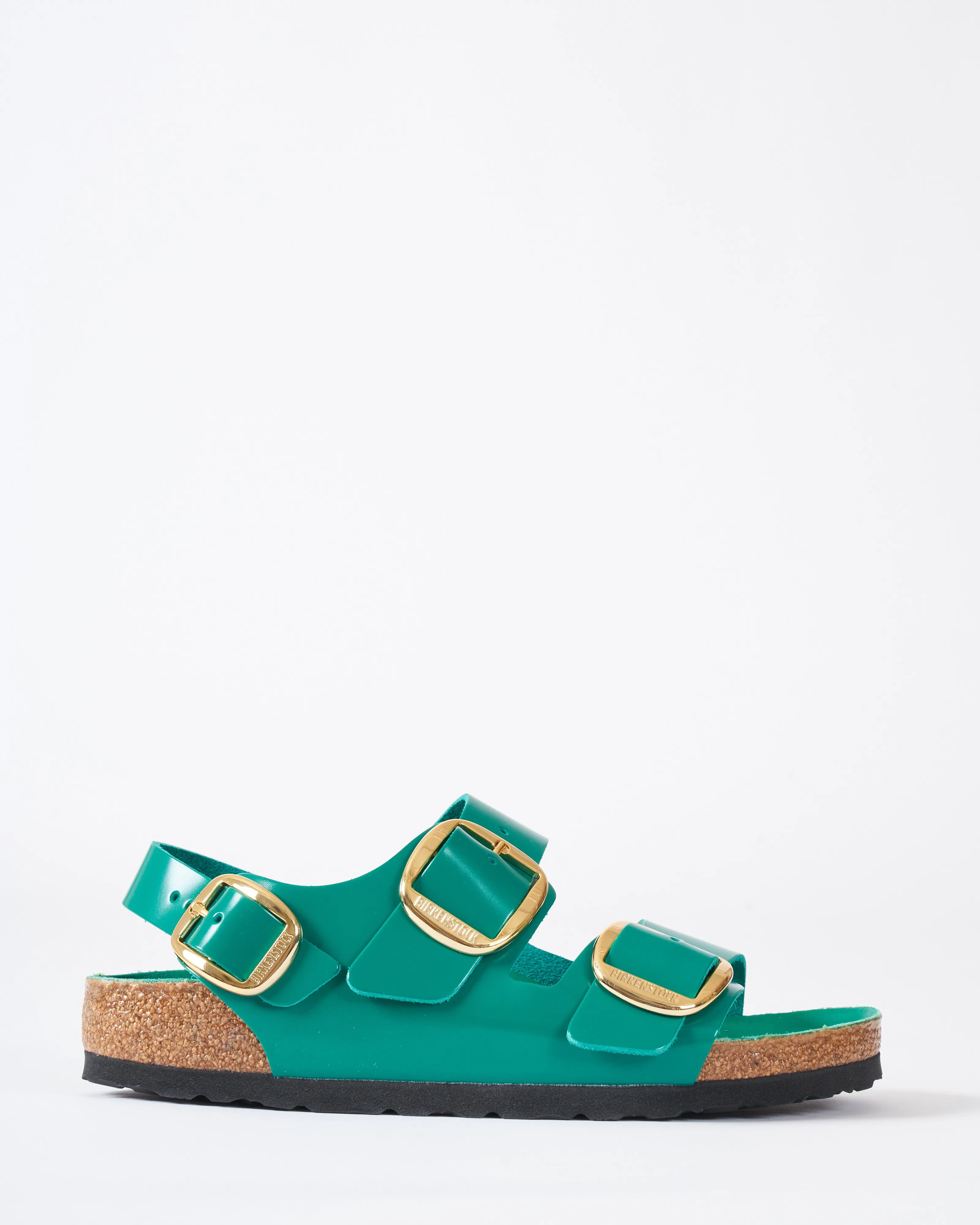 milano big buckle sandal - digital green high shine leather