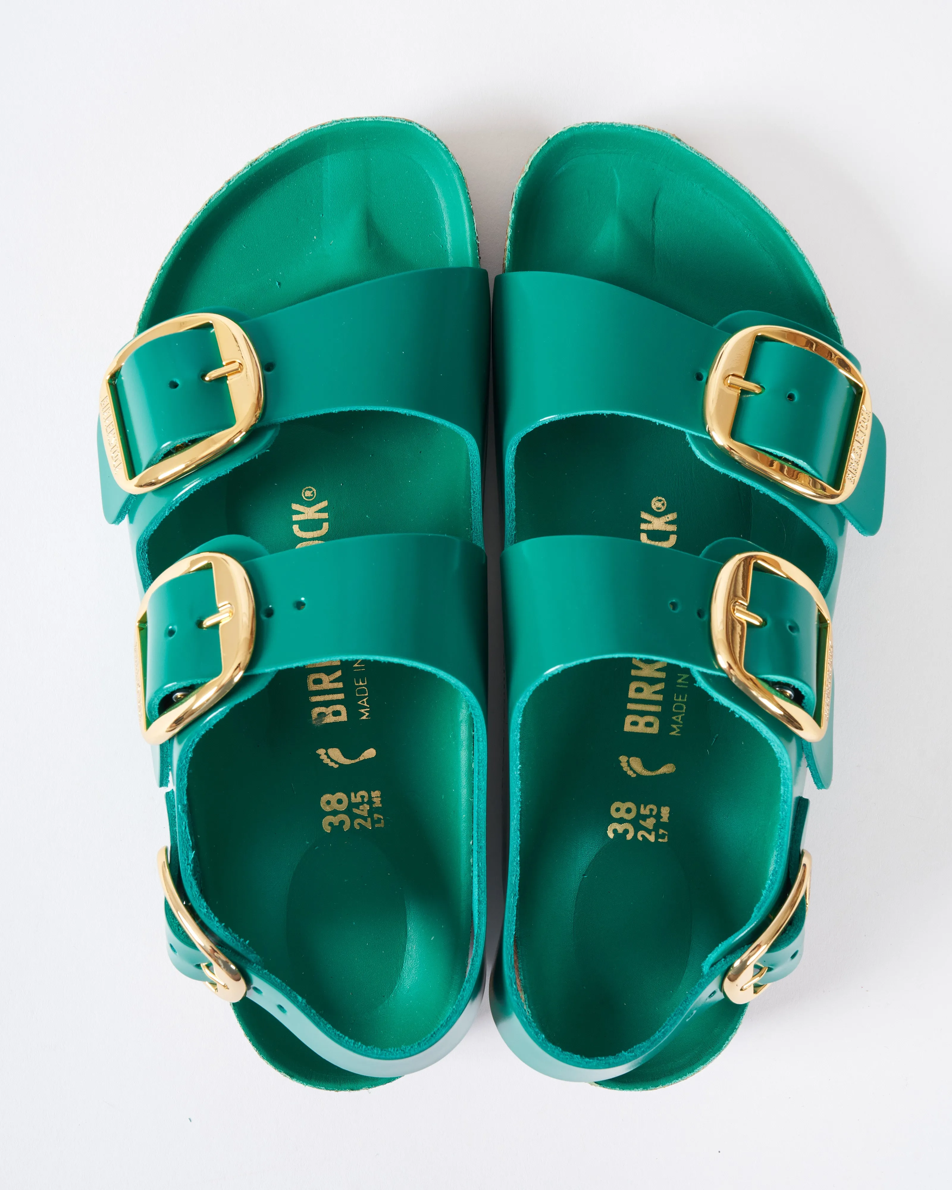 milano big buckle sandal - digital green high shine leather