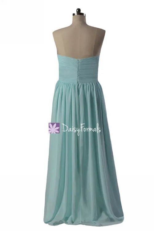 Minty Blue Chiffon Evening Dress Long Hint of Mint Bridesmaids Dress (BM824)