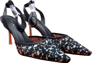 Mulanka Black Floral Embellished Heeled Sandals UK 7.5