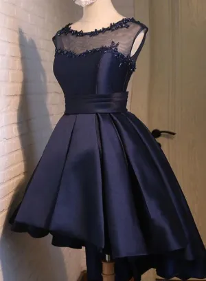 Navy Blue High Low Homecoming Dresses, Lovely Teen Formal Dress, Evening Party Dress Short