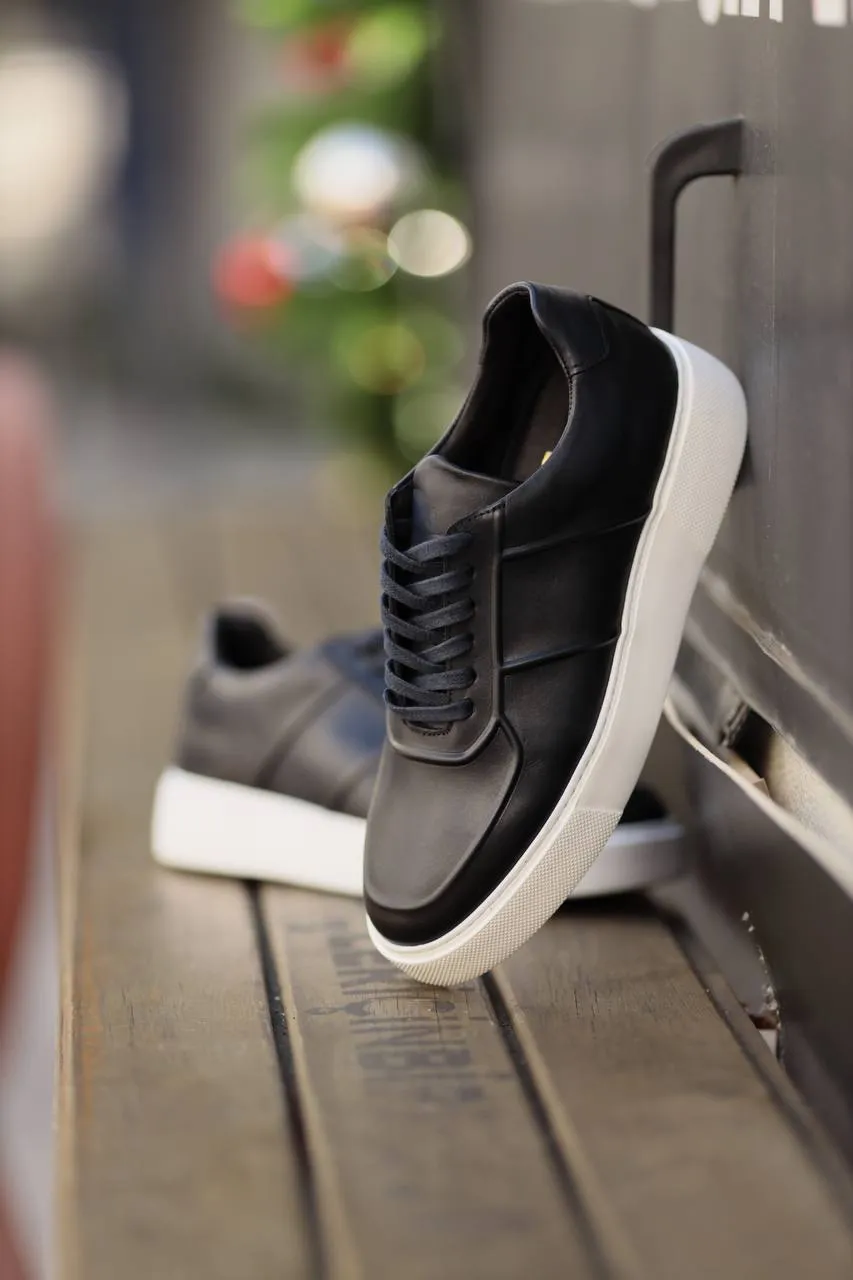 Navy Blue Men's Leather Sneakers