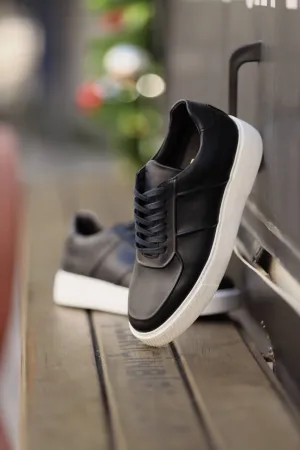 Navy Blue Men's Leather Sneakers
