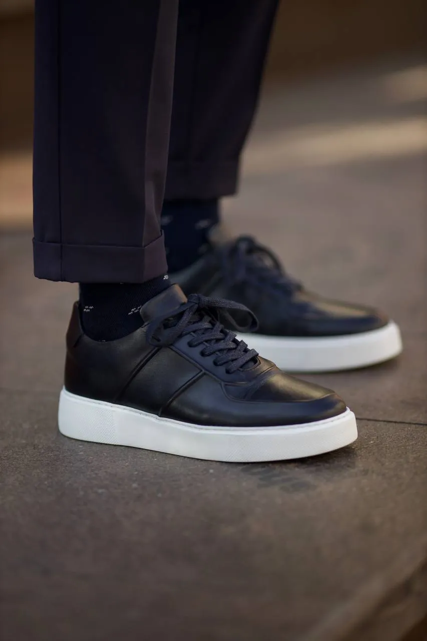 Navy Blue Men's Leather Sneakers
