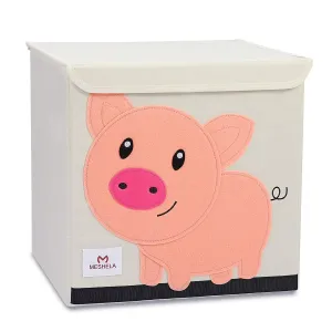 Pasutewel Kids Storage Box, Large Capacity Foldable Cartoon Canvas Cube Organiser For Clothes, Shoes, Toys (Pig)