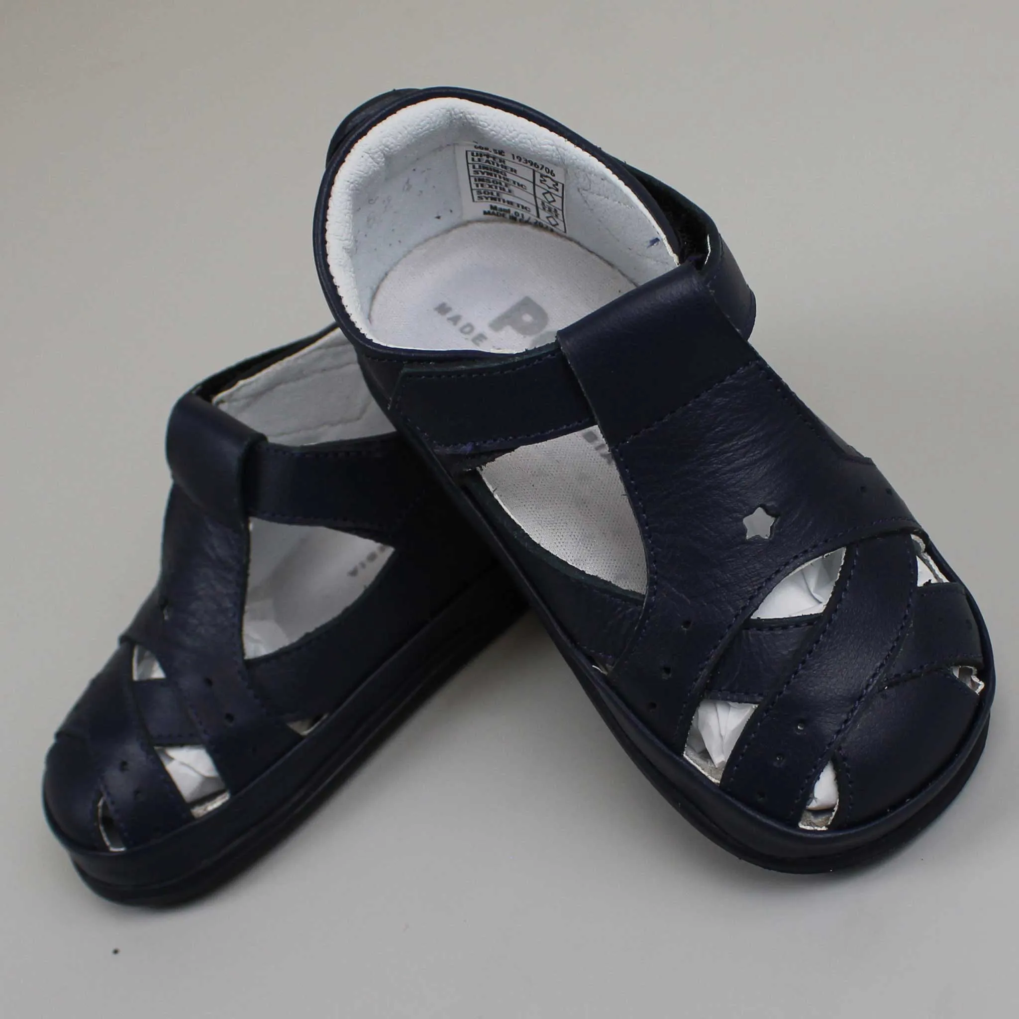Pex Finlay First Walker Sandals - Hard Sole Navy Leather
