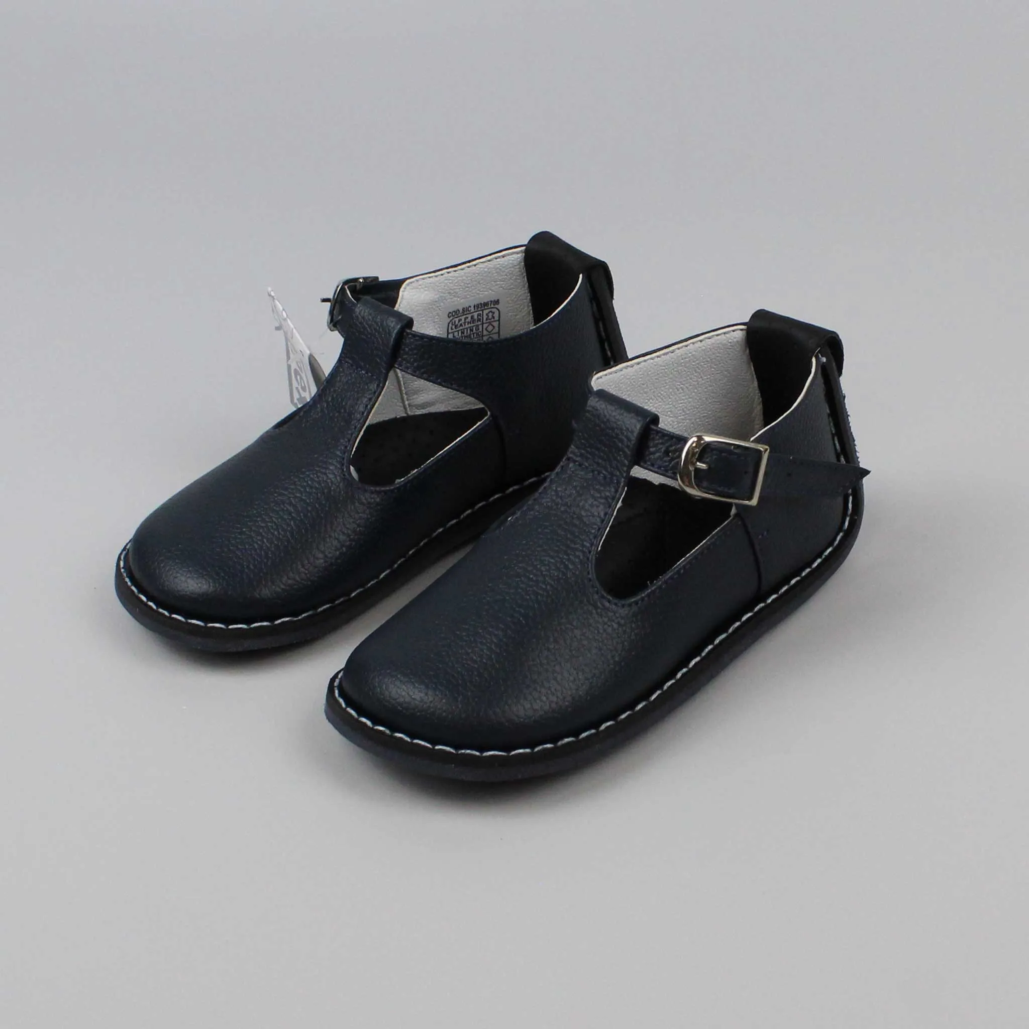 Pex Stef First Walker Shoes - Hard Sole Navy Leather T Bar