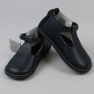 Pex Stef First Walker Shoes - Hard Sole Navy Leather T Bar