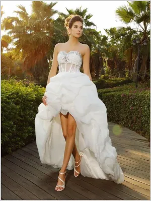 Princess Organza High Low Sweetheart Beading Strapless Wedding Dresses