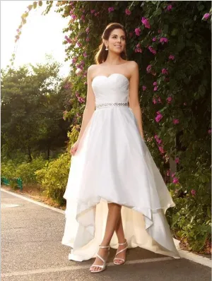 Princess Organza High Low Wedding Dresses,Beading Sleeveless Wedding Dresses