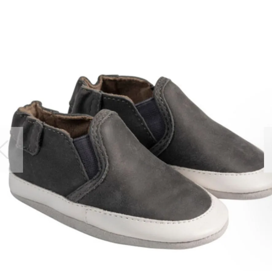 Robeez Liam Grey Soft Sole Leather Baby Shoes
