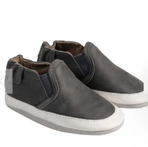 Robeez Liam Grey Soft Sole Leather Baby Shoes