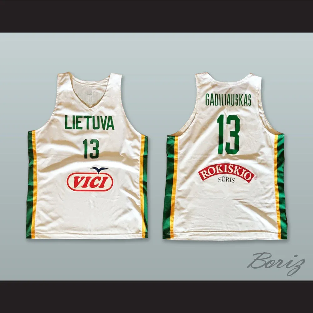 Rokas Gadiliauskas 13 Lietuva Lithuania White Basketball Jersey