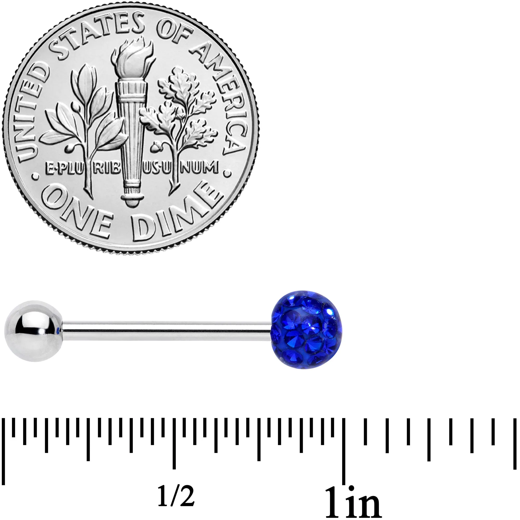 Royal Blue Gem Disco Ball Internally Threaded Barbell Tongue Ring