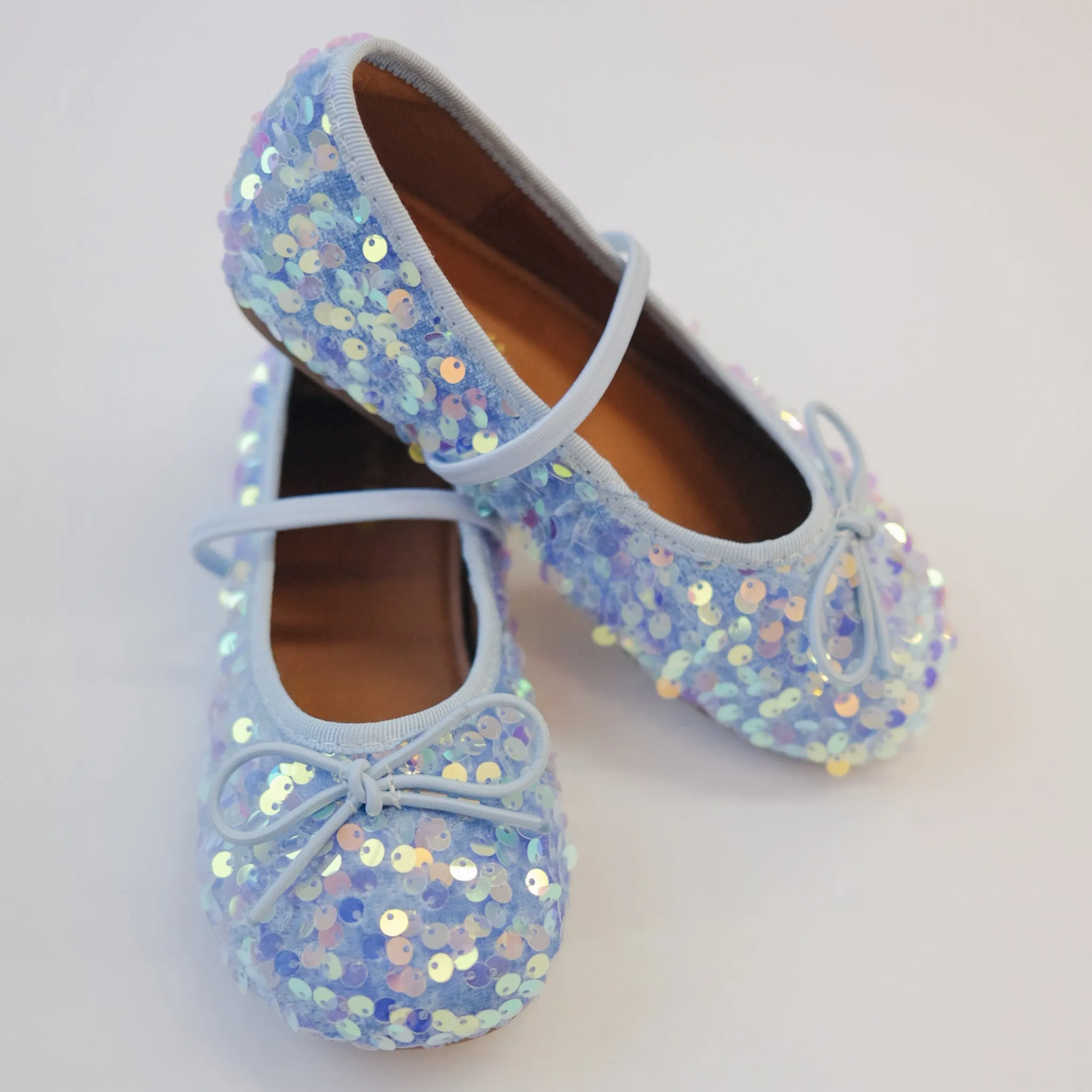 Sequin Ballet Flats - Light Blue