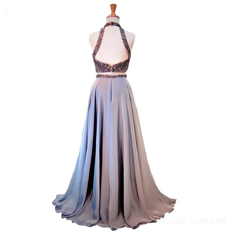Sexy Backless Open Back Grey Beaded Long Evening Prom Dresses, Cheap Custom Sweet 16 Dresses, 18508