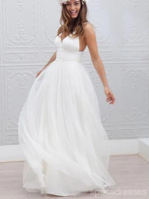 Sexy Backless Spaghetti Straps Wedding Dresses, Simple Long Custom Wedding Gowns, 17092