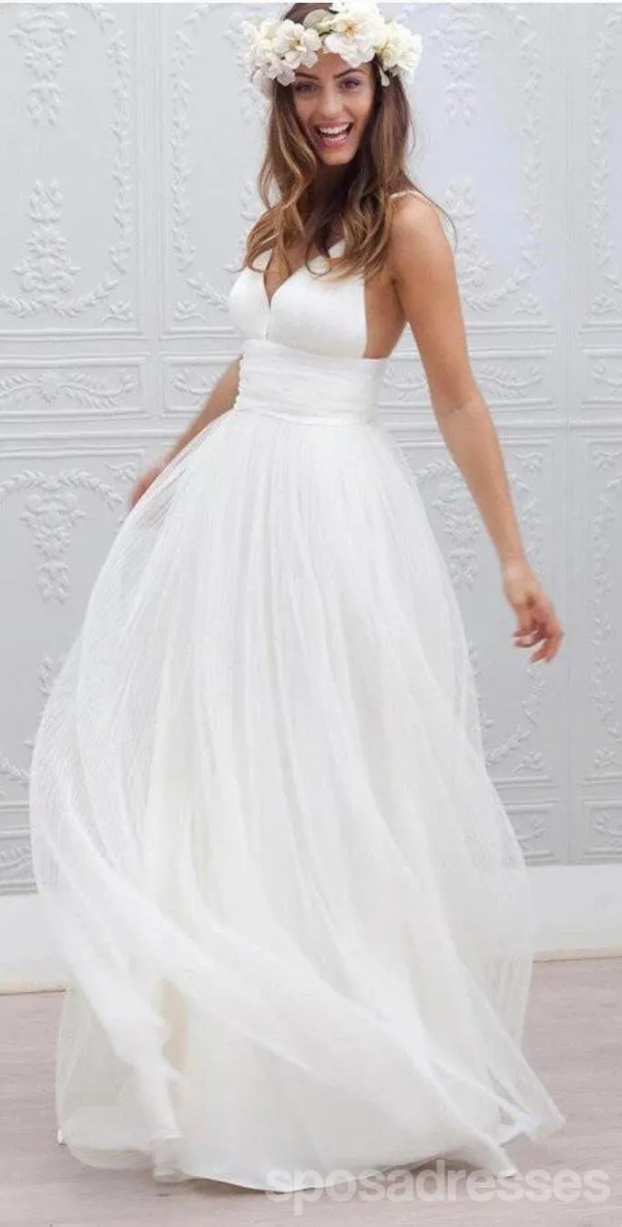 Sexy Backless Spaghetti Straps Wedding Dresses, Simple Long Custom Wedding Gowns, 17092
