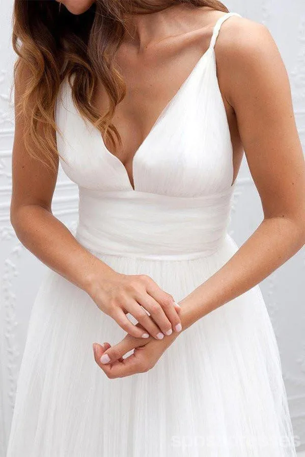 Sexy Backless Spaghetti Straps Wedding Dresses, Simple Long Custom Wedding Gowns, 17092