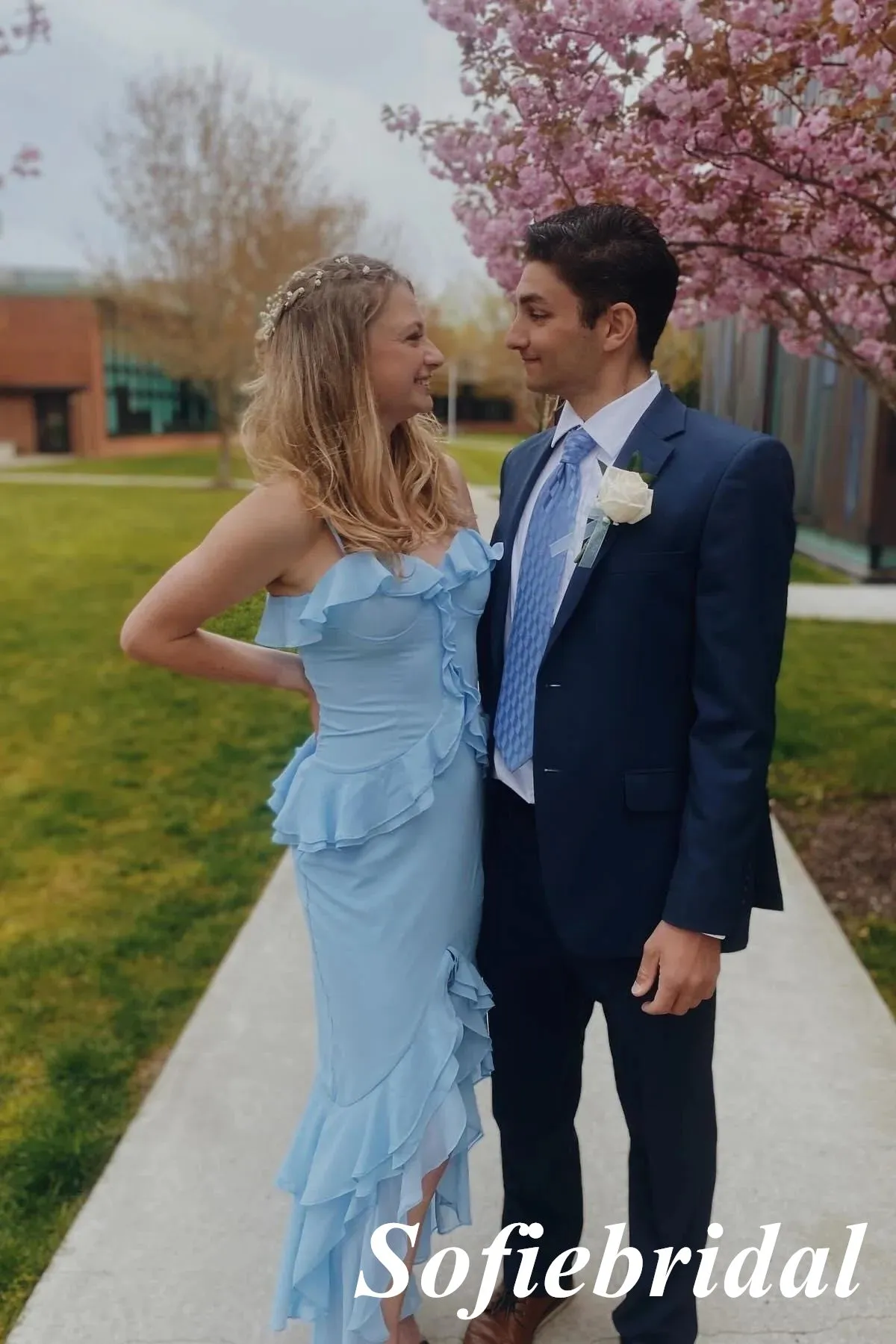 Sexy Chiffon Spaghetti Straps Sleeveless Maxi Prom Dress With Split, PD01146