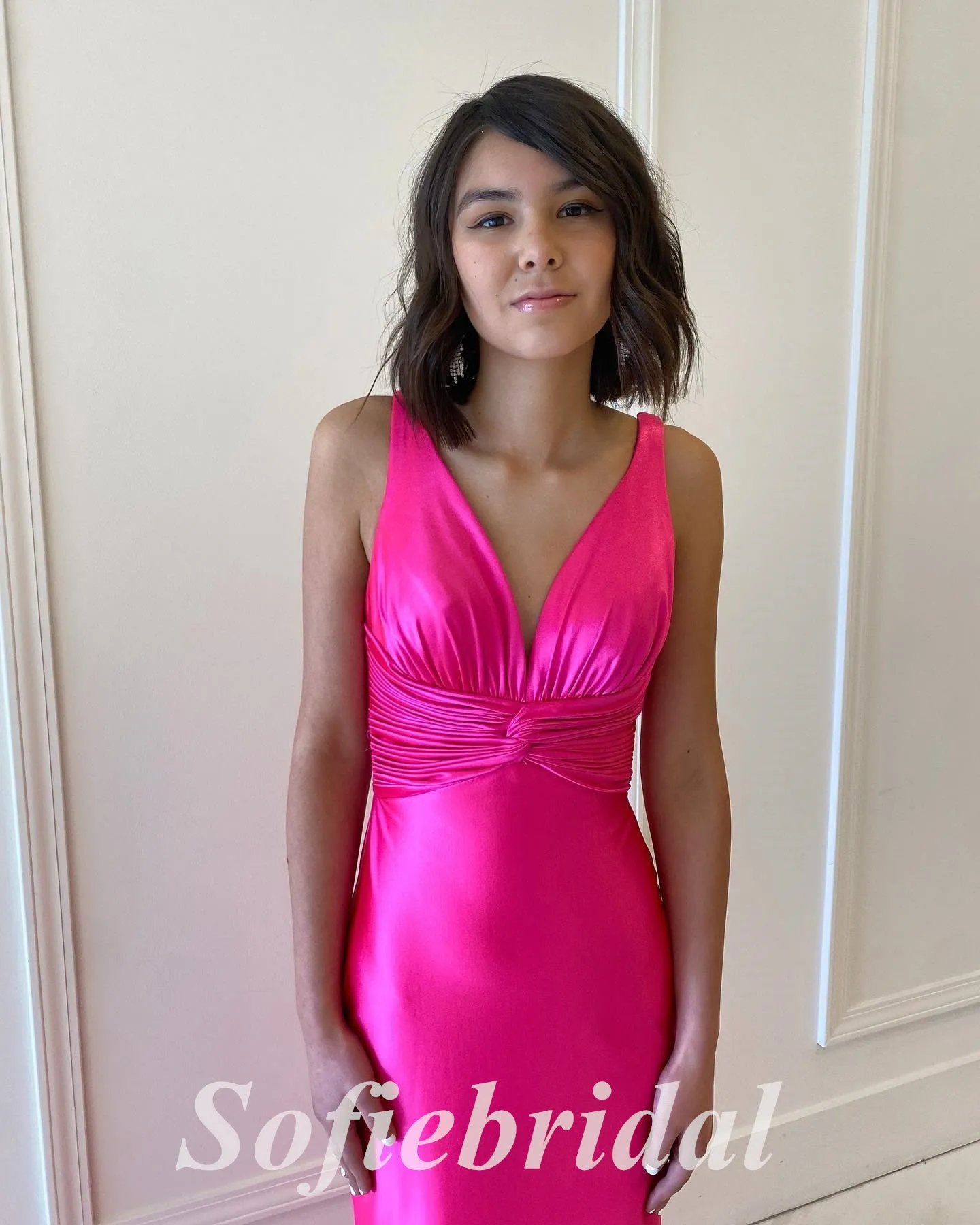 Sexy Elastic Satin Spaghetti Straps V-Neck Sleeveless Mermaid Long Prom Dresses, PD0872