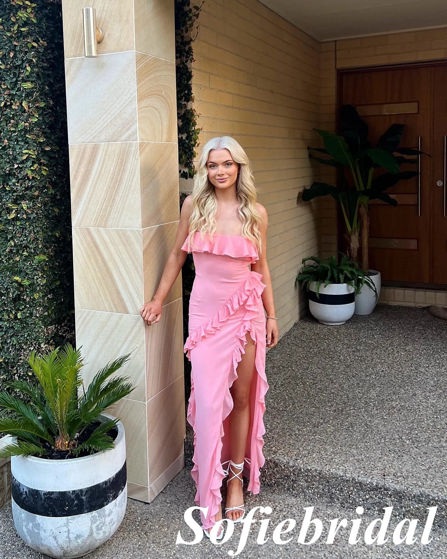 Sexy Pink Sweetheart Side Slit Mermaid Floor Length Prom Dress, PD01037