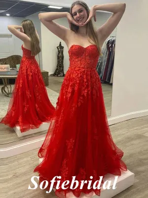 Sexy Sexy Tulle And Lace Sweetheart Sleeveless A-Line Long Prom Dresses,SFPD0736